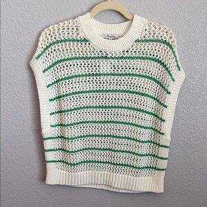 Madewell Cream and Green Stripes Open-Knit Sweater Tee